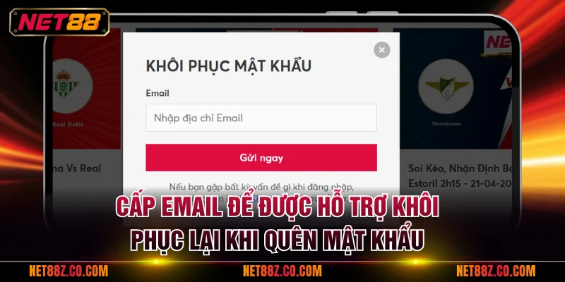 Cấp email để được hỗ trợ khôi phục lại khi quên mật khẩu